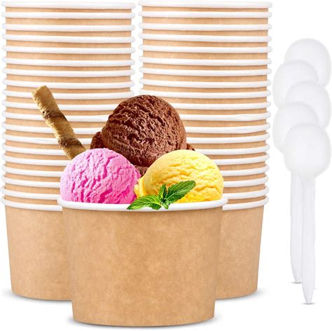 Promora Oz Paper Ice Cream Cups Disposable Count Spoons Bowls