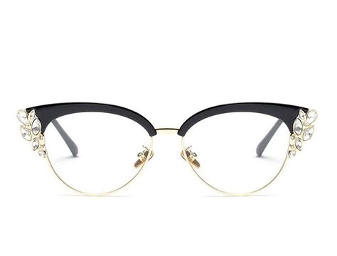 Ralferty Royal Cat Eyeglasses Frames Women Rhinestone Frame Black