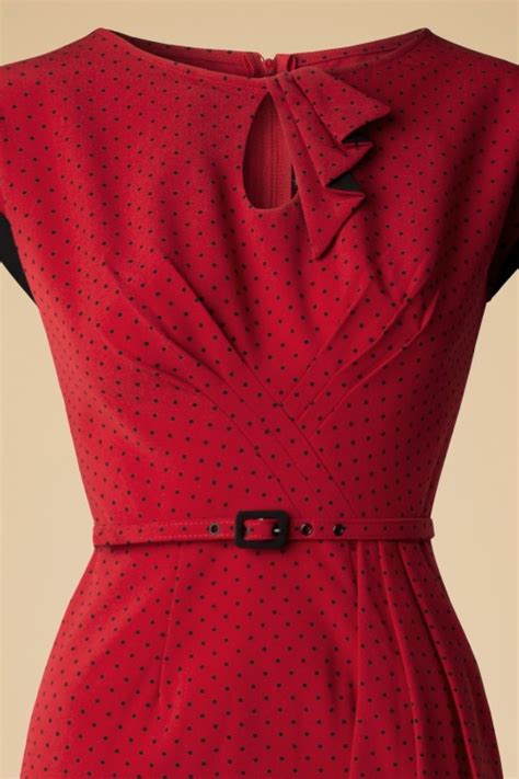 40s Timeless Polkadot Pencil Dress Red