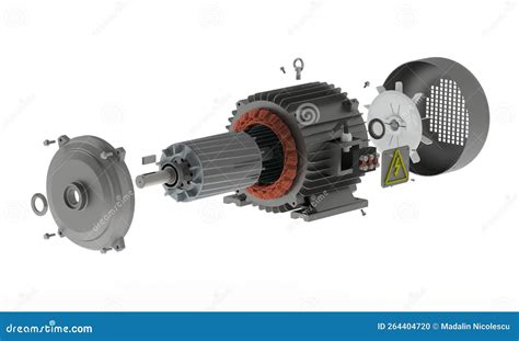 Electric Motor Exploded View 3d Rendering Isolated On White Background