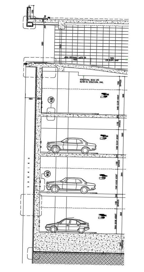 Multi Floor Parking Layout Section Cad Drawing Cadbull