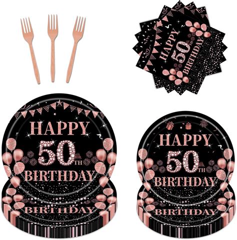 Elomy 50th Birthday Party Supplies 96pcs Rose Gold 50th