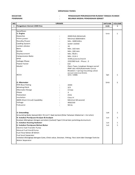 Contoh Dokumen Spesifikasi Teknis Pengadaan Barang 42 Koleksi Gambar