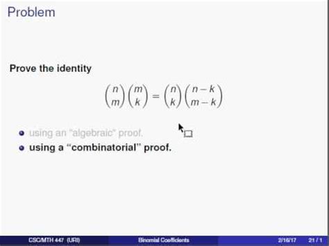 Binomial Coefficients Binomial Identities And Combinatorial