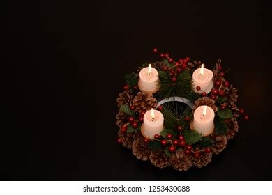 Advent Wreath Four Burning White Candles Stock Photo 1253430088 | Shutterstock