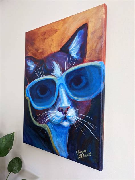 Funky Cat Painting Original Art 12 X 16 - Etsy