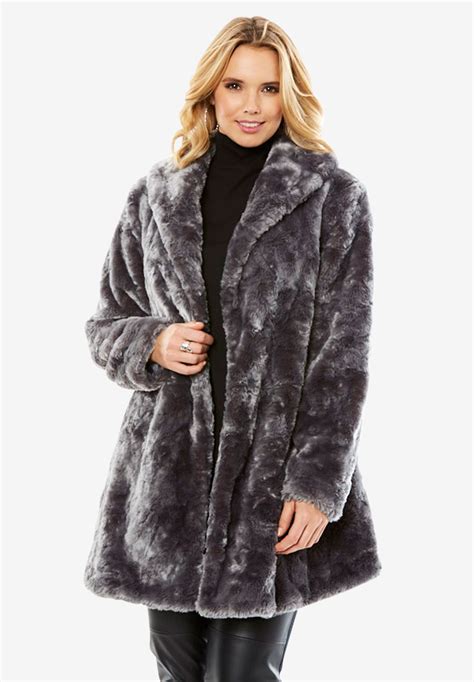 Faux Fur Shawl Collar Coat Slate Hi Res Roamans 80 Fashion Shawl