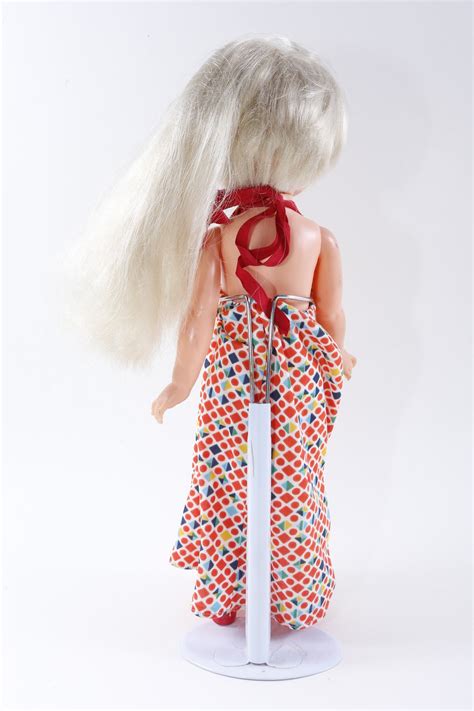 Vintage Crissy Doll Blonde Girl Toy Figure Red White Dress Red Ribbon Costume Doll