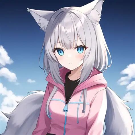 Anime White Wolf Girl With Blue Eyes