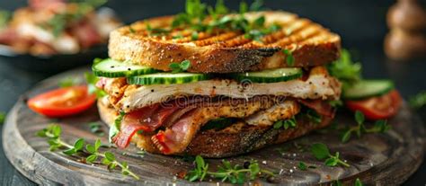 Grilled Sandwich With Meat Cheese And Veggies Stock Photo Image Of