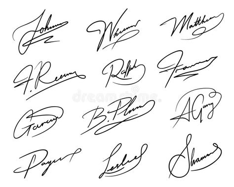 Autograph Or Business Signatures Pack Set Of Names Stock Vector