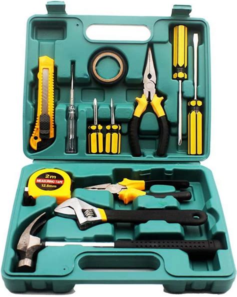 13 Psc General Household Hand Tool Kit With Plastic Toolbox Storage