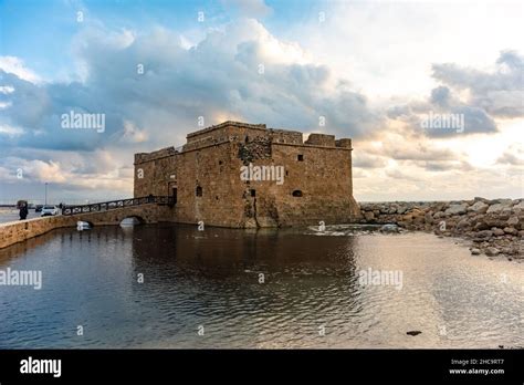 Old Paphos Castle On Sunset Cyprus Stock Photo Alamy