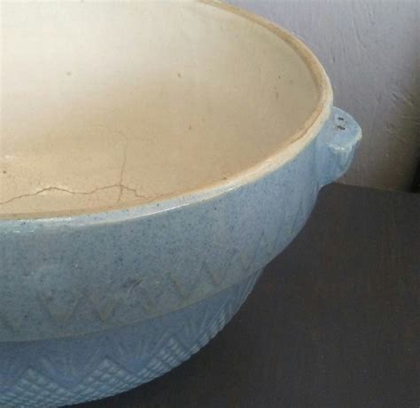 Stoneware Bowl Blue Gray Bowl Crock Bowl Mixing Bowl Vintage Bowl