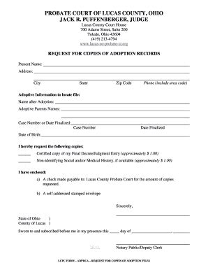 Fillable Online Lucas Co Probate Ct Form Adprca Request For Copies Of