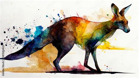 Watercolor painting of kangaroo white background Stock Illustration ...