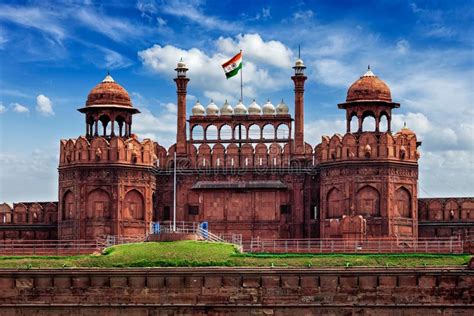 Red Fort Lal Qila with Indian Flag. Delhi, India Stock Image - Image of ...