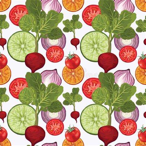 Hand Draw Vegetable Seamless Pattern Design Stock Vector Illustration