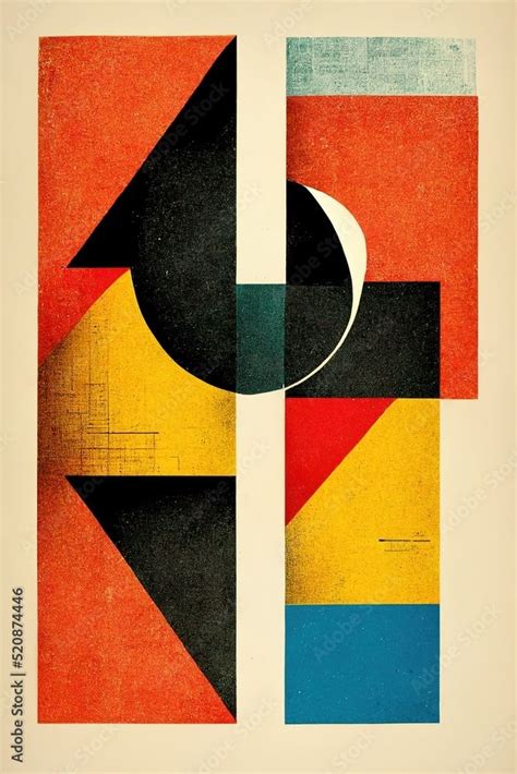 Abstract Bauhaus Style Background With Grainy Paper Texture Trendy