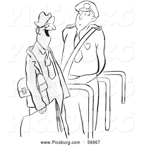 Clip Art Of A Retro Vintage Security Guard And Man Black And White