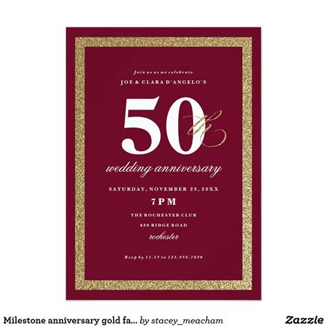 Milestone Anniversary Gold Faux Glitter Invitation An Elegant Milestone