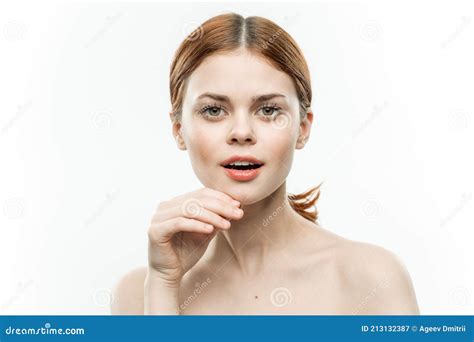 Attractive Woman Naked Shoulders Cosmetics Closed Eyes Stock Image Image Of Healthy Lady