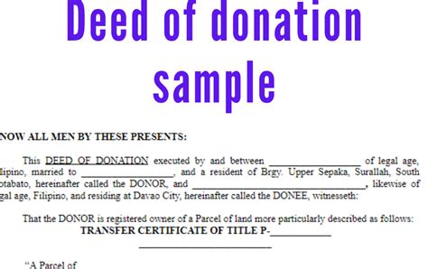 Deed Of Donation Sample Form Word Sample Contracts