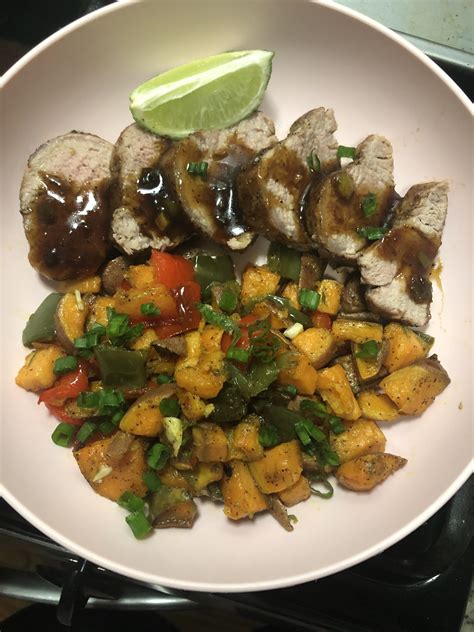 Bulgogi Lime Pork Tenderloin W Roasted Sweet Potatoes And Bell Peppers Hello Fresh R Mealkits