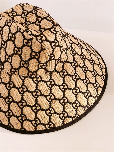 Gucci Gg Raffia Straw Monogram Logo Wide Brim Hat