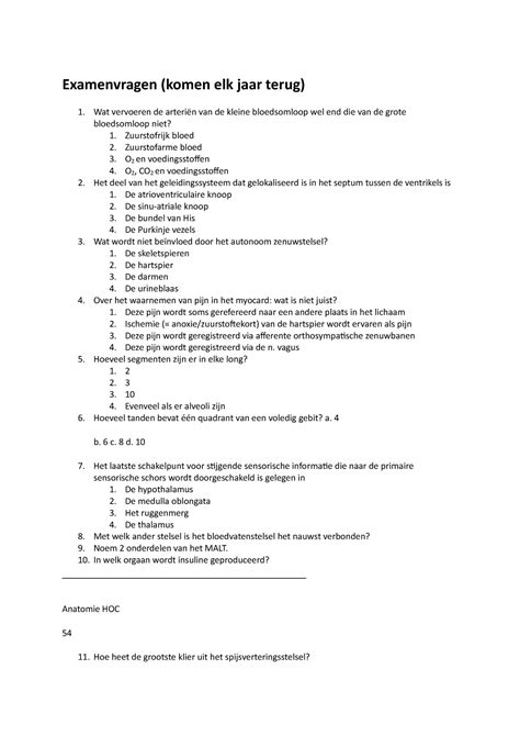 Examenvragen Anatomie Examenvragen Komen Elk Jaar Terug Wat