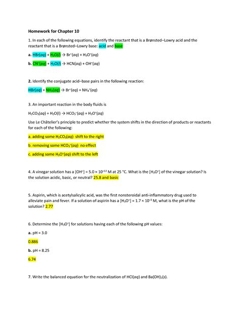 Chapter 10 Homework Homework For Chapter 10 1 In Each Of The