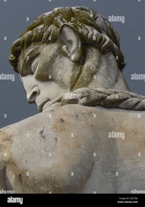 White Carrara Marble Statue Of Muscular Male Athlete Face In The Foro