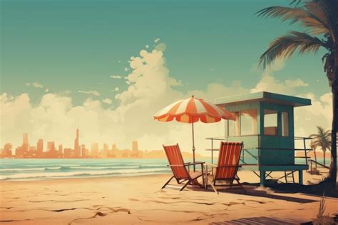 Premium Photo Vintage Retro Palm Scene Beach Generate Ai