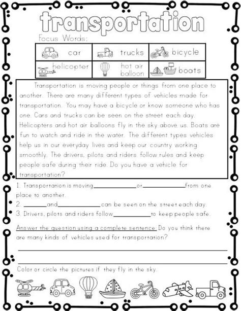 Reading Comprehension And Writing Transportation Etsy Canada