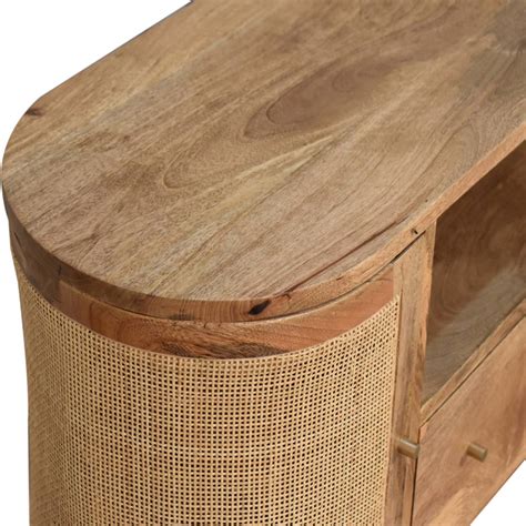 Solid Oak Finished Hessian Mango Wood 2 Pod Door 1 Drawer Cabinet Mango Wood Furniture