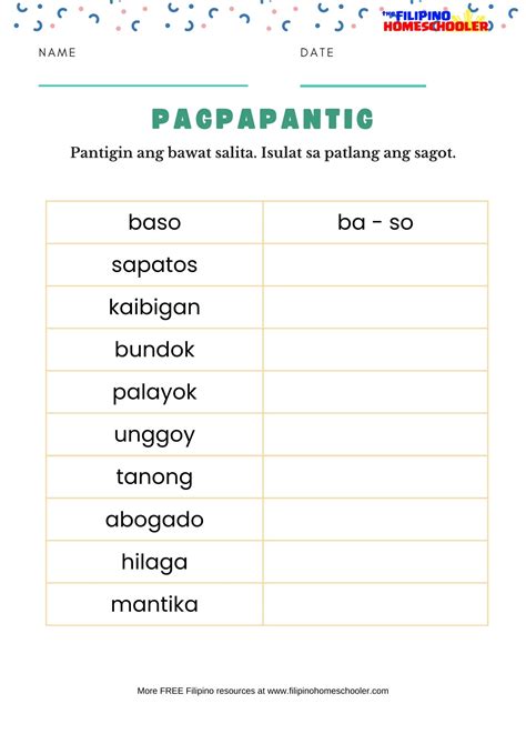 Pagpapantig FREE Filipino Worksheets Set 2 The Filipino Homeschooler