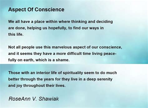 Aspect Of Conscience Poem By Roseann V Shawiak Poem Hunter