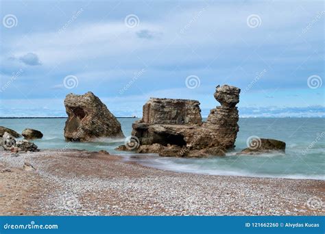 Bunker Ruins Near The Baltic Sea Beach Part Of The Old Fortress In The