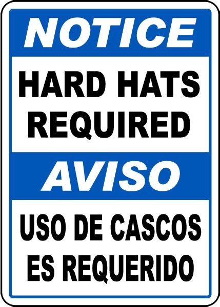 Bilingual Notice Hard Hats Required Sign Get 10 Off Now