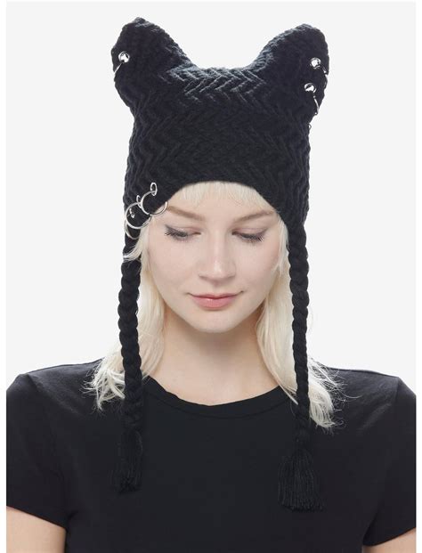 Pierced Black Cat Ear Tassel Beanie Hot Topic