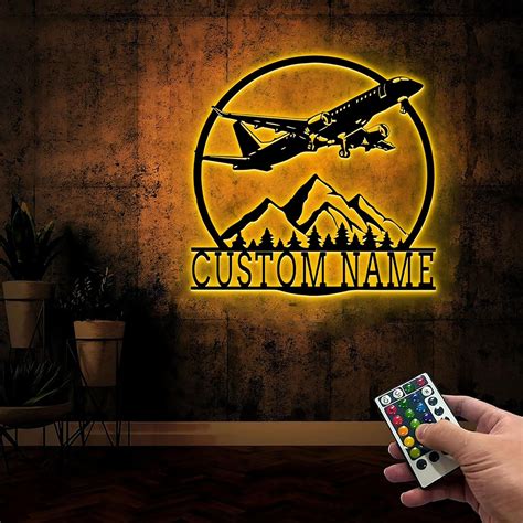 Storenest Personalized Metal Signs Aircraft Hangar Metal Wall Art Led Light Custom