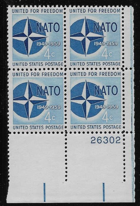 Scott 1127 NATO 10TH ANNIVERSARY PLATE BLOCK 4 MNH NICELY