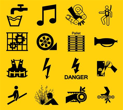 Warning Signs Industrial Hazards Icon Labels Sign Isolated On White