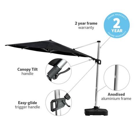 Coolaroo 3m Round Black Hampton Cantilever Umbrella With Base