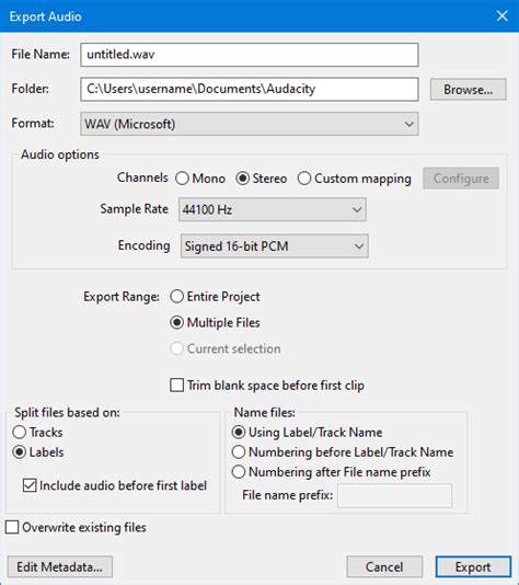 Exporting Multiple Audio Files Audacity Manual