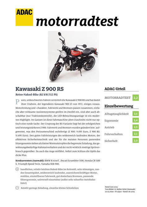 Pdf Motorradtest Kawasaki Z Rs Adac De Motorradtest