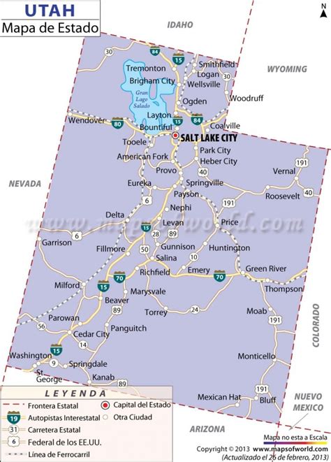 El Mapa Del Estado De Utah Estado Unidos De America