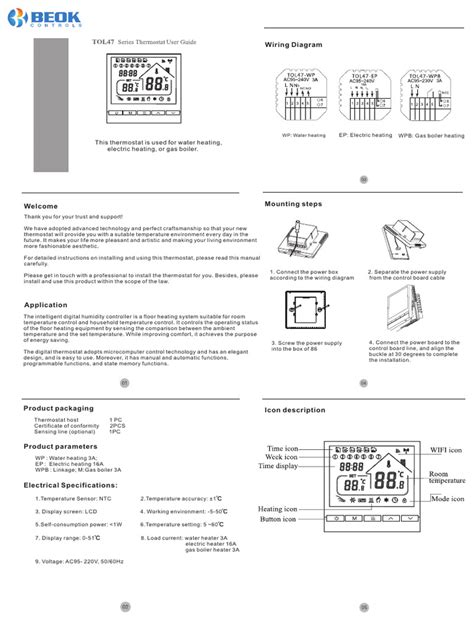 TOL47WIFI Heating Thermostat Manual | PDF | Thermostat | Water Heating