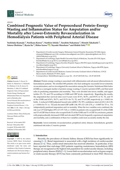 Pdf Combined Prognostic Value Of Preprocedural Protein Energy Wasting