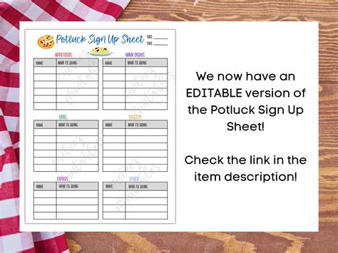 Potluck Sign up Sheet, Printable for Potluck Party, Sign up for Potluck ...